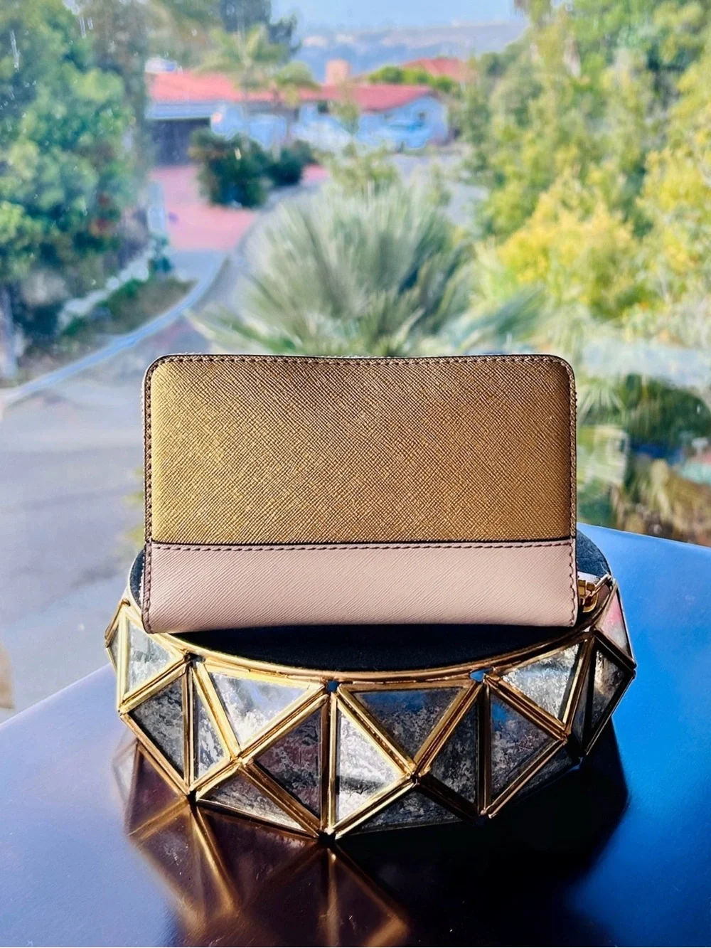 Marc Jacobs Gold / off White Zip around Wallet Wristlet EUC Verified Authentic